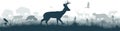 Vector Seamless panorama of the prarie with deer, bobcat, crane, kite, western meadowlark , heron, scissor-tailed Flycatcher, Prai Royalty Free Stock Photo