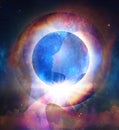 Soul journey, twin flames, cosmic lovers, divine angelic guidance, portal to another universe, meditation, moon eclipse eye gate Royalty Free Stock Photo