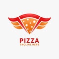 Triangle pizza slices logo design with wing beside