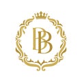 BB Letter gold floral vintage logo template.