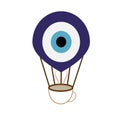 Hot air balloon made of a cup of coffe and the turkish evil eye amulet, turkish coffee concept Royalty Free Stock Photo