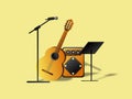 3d music kit with guitar, microphone, speaker, and chord stand Royalty Free Stock Photo