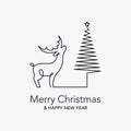 Merry Christmas logo with deer and fir tree in one line