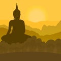 Black silhouette of a Buddha sitting on a mountain Royalty Free Stock Photo