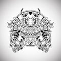 Bull Warrior Armor_Illustration Drawing Outline Royalty Free Stock Photo