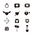 Valentine icon set, black color. Valentines day sign and symbol of love. Vector illustration Royalty Free Stock Photo