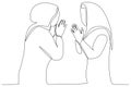 Two muslimah greting each other