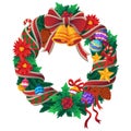 Christmas wreath with red ribbon and ribbon illustration vector Royalty Free Stock Photo