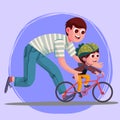 illustration of a father teaching his son to ride a bicycle, filled with joy and love. i love daddy