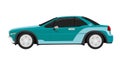 Concept vector illustration of detailed side of a flat green classic car. Royalty Free Stock Photo