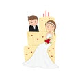 art of bride and groom wedding cake using  illustration art Royalty Free Stock Photo