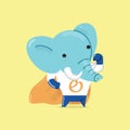 Cute elephant super hero with cloak. Vector illustration.