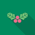 Christmas holly berry icon isolated on green background. Symbol of holiday, Christmas, New Year celebration.