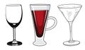 White and red wine glasses, Set of wine glasses hand drawn vector illustration Royalty Free Stock Photo