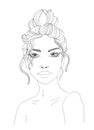 woman portrait line art illustration messy bun girl ink pen drawing sensual lips beautiful woman sketch black and white hairstyle Royalty Free Stock Photo