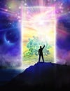 Soul journey, divine spiritual guidance, portal to another universe, new life, new world, reality, mirror wallpaper Royalty Free Stock Photo