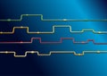 Abstract illustration of dark blue gradient background with multicolored lines. Electrical circuit. T Royalty Free Stock Photo