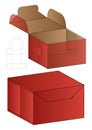 Red Cardboard Packaging Box Open and Closed Mockup with dieline template Layout Royalty Free Stock Photo