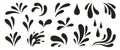 Black water splash and splatters silhouettes with different shapes. Various drops collection. Vector illustration. Royalty Free Stock Photo
