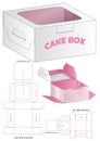 Cake Box Dieline Vector with Handle and Transparent Window Multi Size Foldable Layout Royalty Free Stock Photo