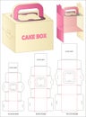 Cake Box Dieline Vector with Handle and Transparent Window Multi Size Packaging Layout Royalty Free Stock Photo