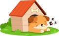 Cute Puppy Dog Cartoon Character Sleeping In Dog House Royalty Free Stock Photo