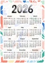 2026 Wall Calendar Design with Colorful Pastel Abstract Shapes and Clean Layout, one page calendar Royalty Free Stock Photo