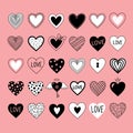 Trendy Hand Drawn Heart Doodle Set Royalty Free Stock Photo