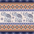 Blue and Orange Ethnic elephant pattern