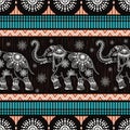Blue and Orange Ethnic elephant pattern