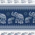Blue Ethnic elephant pattern