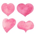 Set of hand painted watercolor pink heart. Romantic element for valentine day celebration
