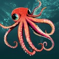 Beautiful art work interior picture of red octopus in deep water