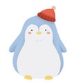 Cute blue penguin with red hat