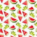 Bright watermelon seamless pattern, slices of watermelon, white background