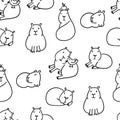 Seamless pattern of cute capybaras in different poses