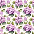 Romantic seamless hydrangea flower watercolor seamless pattern