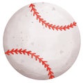 Cute baseball ball sport with red seam in watercolor style and transparent background