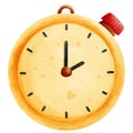 Cute yellow stopwatch with red button in watercolor style and transparent background Royalty Free Stock Photo