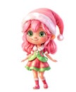 Artwork Cute Christmas pink elf. 3d cartoon character. Isolated art, png.