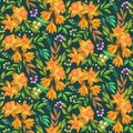 Orange Daffodil Floral Seamless Pattern