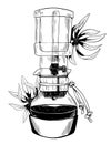 Filter drip coffee flower sketch illustration Royalty Free Stock Photo