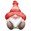 Sweet cute and adorable pastel watercolor sitting gnome Christmas theme Royalty Free Stock Photo