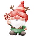 Sweet cute and adorable pastel watercolor gnome Christmas theme Royalty Free Stock Photo