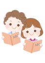 two girls reading books. illustration of two girls with books