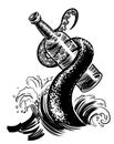 Octopus tentacle holding a bottle Royalty Free Stock Photo