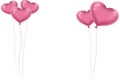 Three pink heart shaped balloons with pink tires on the left and two pink heart shaped balloons with pink tires on the Royalty Free Stock Photo