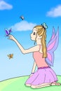 Colourful digital drawing with a fairy and butterfly Royalty Free Stock Photo