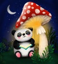 Cutest panda with book And mushroom