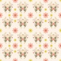 Cute summer flower garden on beige background seamless pattern Royalty Free Stock Photo